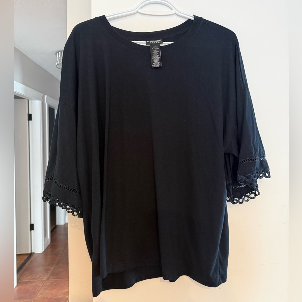 Wrangler Black Women's Blouse with Lace Sleeves